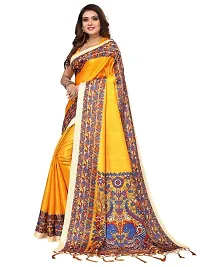 Spacekart Women?s Khadi Silk Saree With Unstitched Blouse Piece (Yellow) (Design 14)-thumb1