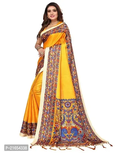 Spacekart Women?s Khadi Silk Saree With Unstitched Blouse Piece (Yellow) (Design 14)-thumb2