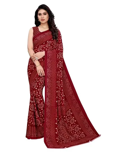 Spacekart Women's Bandhani Print Georgette Saree with Unstitched Blouse Piece