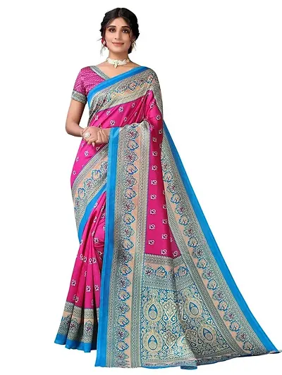 Spacekart women's Litchi silk Saree with Unstitched Blouse Piece