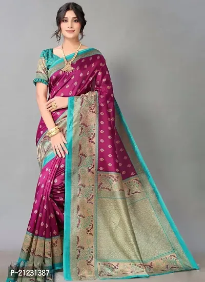 Fancy Silk Blend Saree with Blouse Piece for Women-thumb0