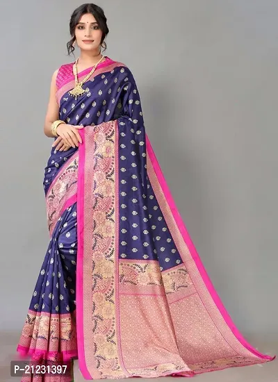 Fancy Silk Blend Saree with Blouse Piece for Women-thumb0