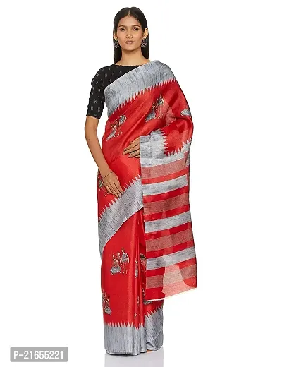 Spacekart Women?s Khadi Silk Saree With Unstitched Blouse Piece (Red) (Design 1)-thumb4