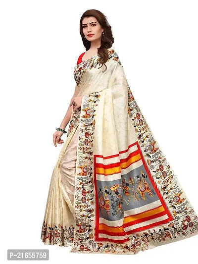 Spacekart Women?s Khadi Silk Saree With Unstitched Blouse Piece (Off-White) (Design 6)-thumb3