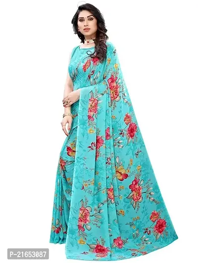 Spacekart Women's Blue Floral Georgette Saree with Unstitched Blouse Piece-thumb2