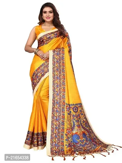 Spacekart Women?s Khadi Silk Saree With Unstitched Blouse Piece (Yellow) (Design 14)-thumb0