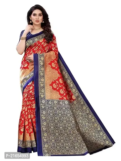 Spacekart Printed Silk Saree with Unstitched Blouse-thumb0