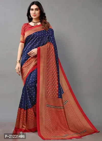 Fancy Silk Blend Saree with Blouse Piece for Women-thumb0