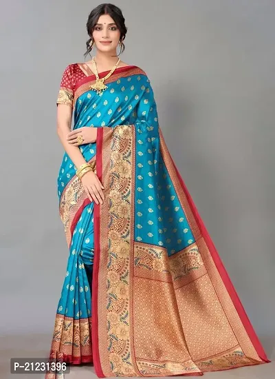 Fancy Silk Blend Saree with Blouse Piece for Women-thumb0