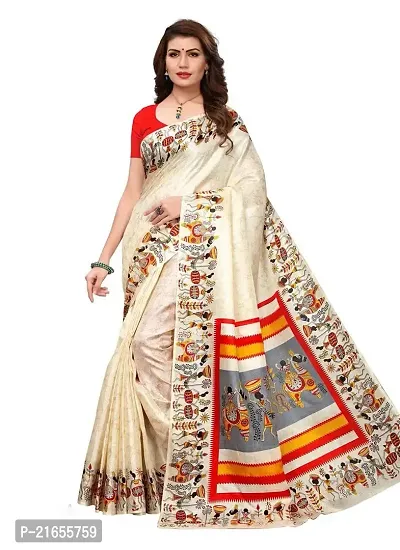 Spacekart Women?s Khadi Silk Saree With Unstitched Blouse Piece (Off-White) (Design 6)-thumb0