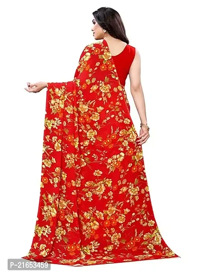 Spacekart Women's floral red Georgette Saree with Unstitched Blouse Piece-thumb3