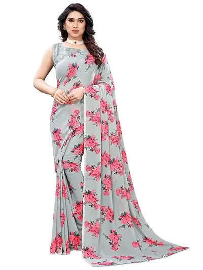 Radhe Fashion Women's Desinger Georgette Floral Saree with Blouse Piece (Green)