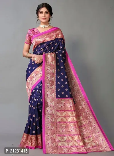 Fancy Silk Blend Saree with Blouse Piece for Women-thumb0