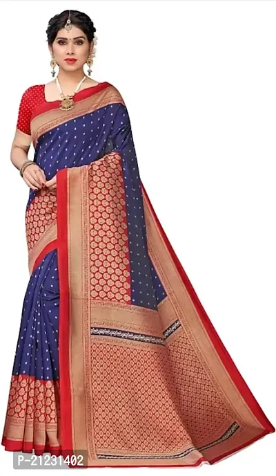 Fancy Silk Blend Saree with Blouse Piece for Women-thumb0