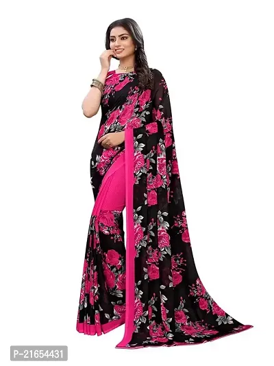 Spacekart Women's Printed Georgette Saree with Unstitched Blouse Piece