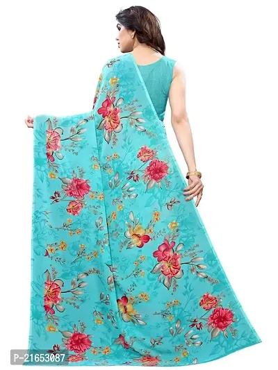 Spacekart Women's Blue Floral Georgette Saree with Unstitched Blouse Piece-thumb3