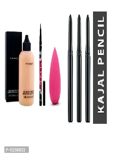 EWY MAKE UP FOUNDATION WITH EYE LINER WITH BLENDER WITH KAJAL COMBO PACK OF 4