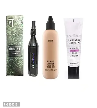 EWY  MAKE UP FOUNDATION WITH SUNISA SETTING SPRAY WITH PRIMER COMBO PACK OF 3