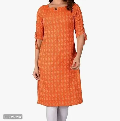 Trendy Orange Printed Cotton Blend Kurta For Women-thumb0