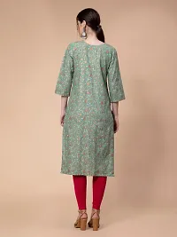 Anarkali Green Floral Print Cotton Kurta-thumb3