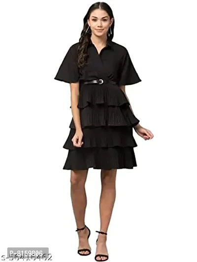 MMB Enterprises Stylish Adorable Multi Layered Crepe Comfortable Half Sleeves Knee Length Short Dress-thumb5