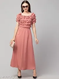 MMB Enterprises Stylish Fashionable Women Top Frilled Elegant Design Ankle Length Long Dress-thumb1