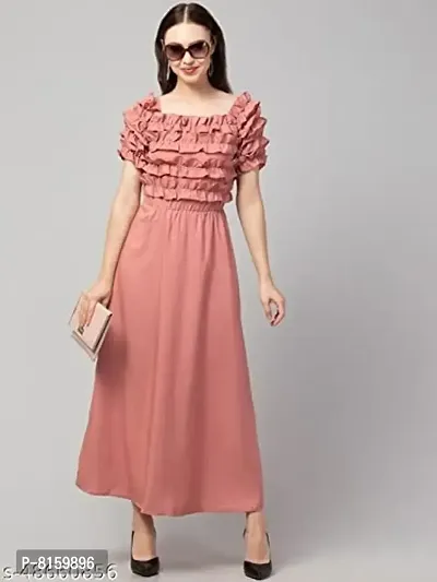 MMB Enterprises Stylish Fashionable Women Top Frilled Elegant Design Ankle Length Long Dress-thumb2