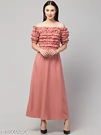 MMB Enterprises Stylish Fashionable Women Top Frilled Elegant Design Ankle Length Long Dress-thumb3