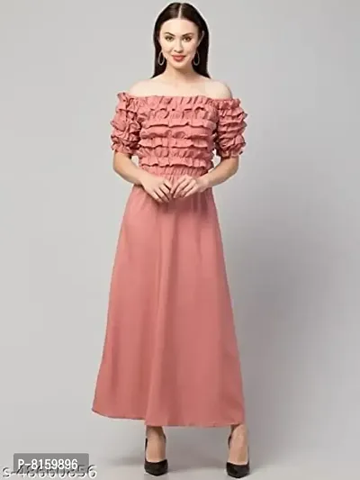 MMB Enterprises Stylish Fashionable Women Top Frilled Elegant Design Ankle Length Long Dress-thumb4