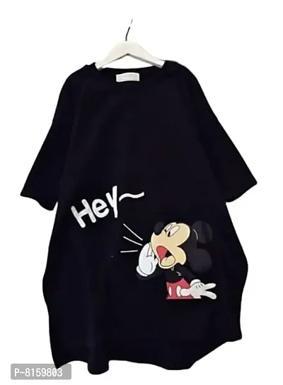 MMB Enterprises Women Fancy Simple and Sober Hosiery Cartoons Print Long T Shirt for Regular Walk,Indoor and Outdoor wear-thumb0