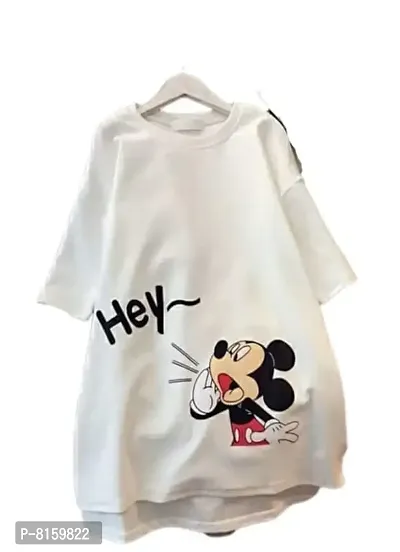 MMB Enterprises Women Fancy Simple and Sober Hosiery Cartoons Print Long T Shirt for Regular Walk,Indoor and Outdoor wear