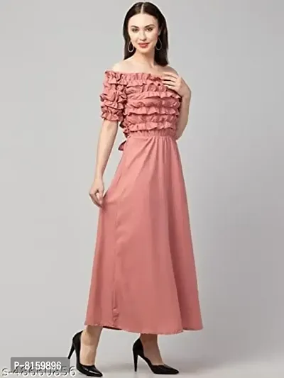 MMB Enterprises Stylish Fashionable Women Top Frilled Elegant Design Ankle Length Long Dress-thumb3