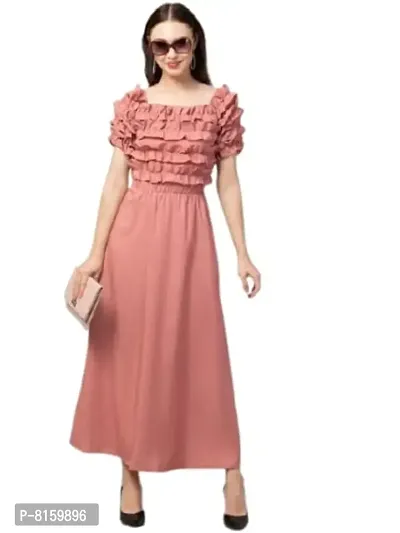 MMB Enterprises Stylish Fashionable Women Top Frilled Elegant Design Ankle Length Long Dress-thumb0