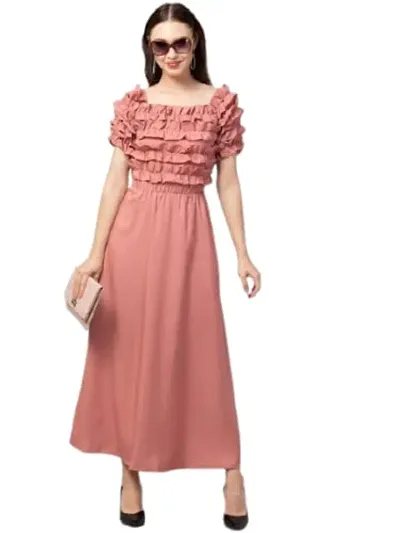 MMB Enterprises Stylish Fashionable Women Top Frilled Elegant Design Ankle Length Long Dress