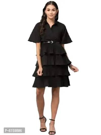 MMB Enterprises Stylish Adorable Multi Layered Crepe Comfortable Half Sleeves Knee Length Short Dress-thumb0