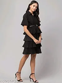 MMB Enterprises Stylish Adorable Multi Layered Crepe Comfortable Half Sleeves Knee Length Short Dress-thumb2