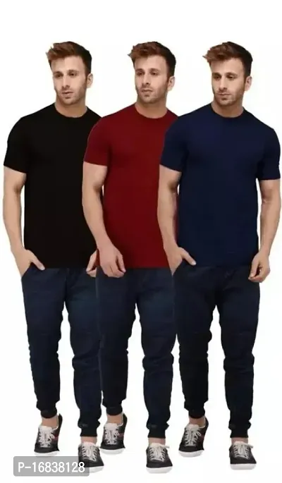 Reliable Multicoloured Cotton Solid Round Neck Tees For Men-thumb0