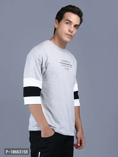 Reliable Grey Cotton Self Pattern Round Neck Tees For Men