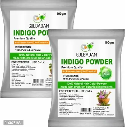 GULBADAN Natural Indigo Powder (Indigofera Tinctoria) For hair care and Herbal Colorant (Pack of 2)  (200 g)-thumb0