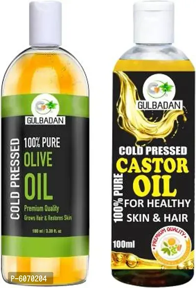 GULBADAN Organics 100% Pure Olive Oil and Castor Oil Hair Oil  (200 ml)