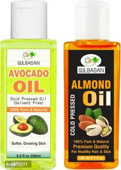 GULBADAN Organic Avocado oil and Almond oil combo bottles (Pack of 2) Hair Oil  (200 ml)