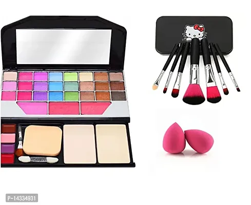 Face Makeup Combo (TYA 6155 Makeup Kit + Set Of 7 Pcs Makeup Brush Set With Storage Box + 2 Beauty Blender)-thumb0