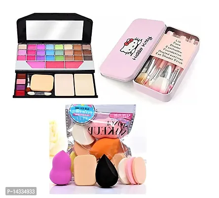 Face Makeup Combo (TYA 6155 Makeup Kit + 7 Pc Makeup Brush With Storage Box + 6 Pc Puff)-thumb0