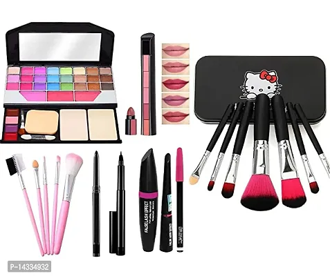 Face Makeup Combo (TYA 6155 Makeup Kit + 5 Pc Makeup Brush+ 2 Kajal + Liquid Eye Liner + 36H Eye Liner + Mascara+ Nude Edition 5 In 1 Lipstick + HKB 7 Pc Makeup Brushes)