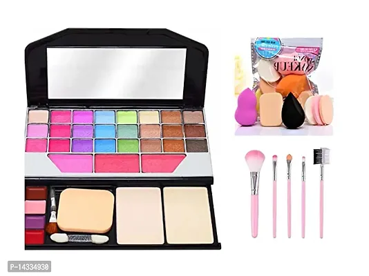 Face Makeup Combo (TYA 6155 Makeup Kit + Set Of 5 Pcs Makeup Brush Set+ 6 Pc Beauty Blender)