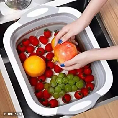 CITNAC Multifunction Chopping Boards, Collapsible Dish Tub Portable Washing Basin Bowl Draining Basket Space Saving Hamper Foldable Storage Container for Kitchen and Camping-thumb0