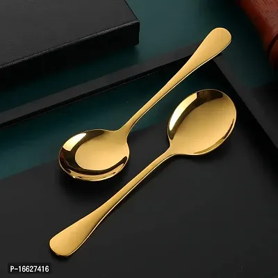 CITNAC Gold Soup Spoon 7.5 Stainless Steel Titanium Plating Shiny Golden Round Spoons Silverware, Gold Table Spoon Table Spoon Set Sturdy Easy to Clean, Dishwasher Safe