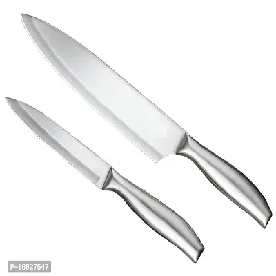 bizwiz CITNAC Professional Kitchen 12 in Chef  9 in Paring Knife, High Carbon Stainless Steel Ultra Sharp Cooking Knife with Ergonomic Non-Slip Handle, Rustproof, Silver, Pack of 2-thumb0