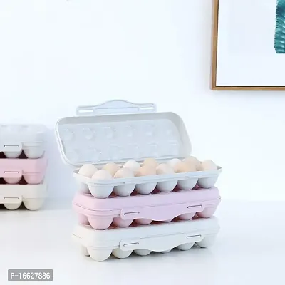 CITNAC Egg Holder for Refrigerator | Plastic Egg Holder | BPA Free Fridge Organizer with Lid | Refrigerator Storage Container | 12 Egg Tray, (grey, 1PCS) (Pink)-thumb3