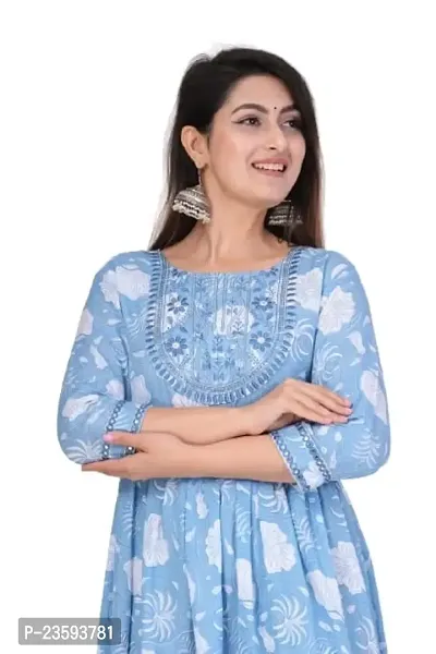 Women's Rayon Gold Printed Printed Anarkali Kurta (Bule_XL)